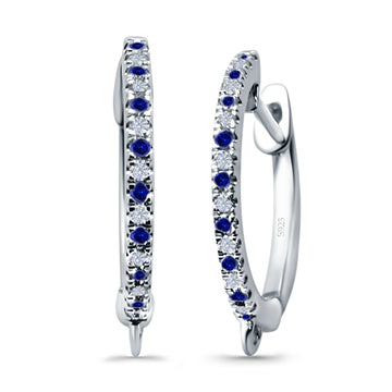 Half Eternity Hoop Earrings Round Simulated Blue Sapphire CZ 925 Sterling Silver (14mm)